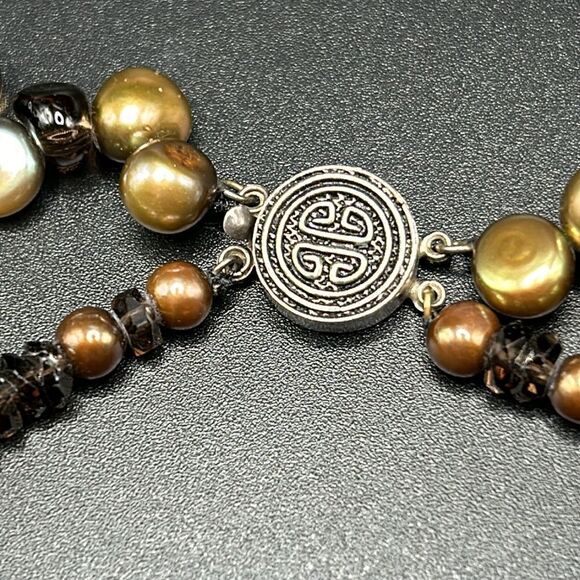 VTG Double Strand Genuine Smoky Stone Pearl Beaded Necklace Sterling Clasp - Picture 4 of 8
